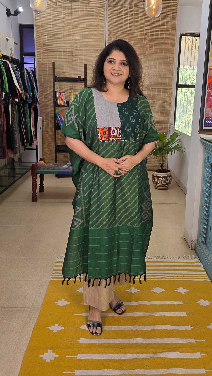 Bottle green Designer kaftan with banjara handwork