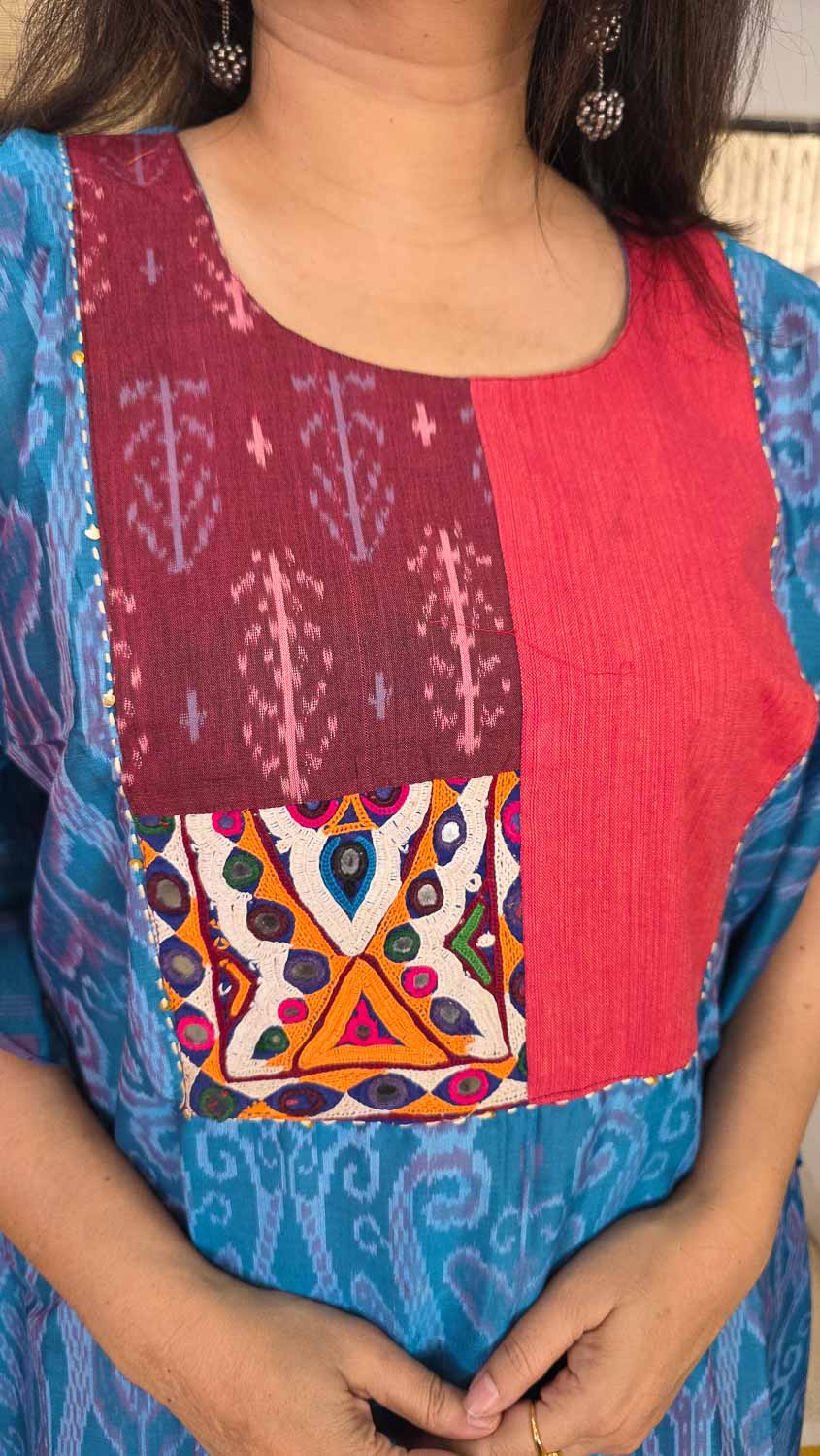 Blue Designer kaftan with banjara handwork