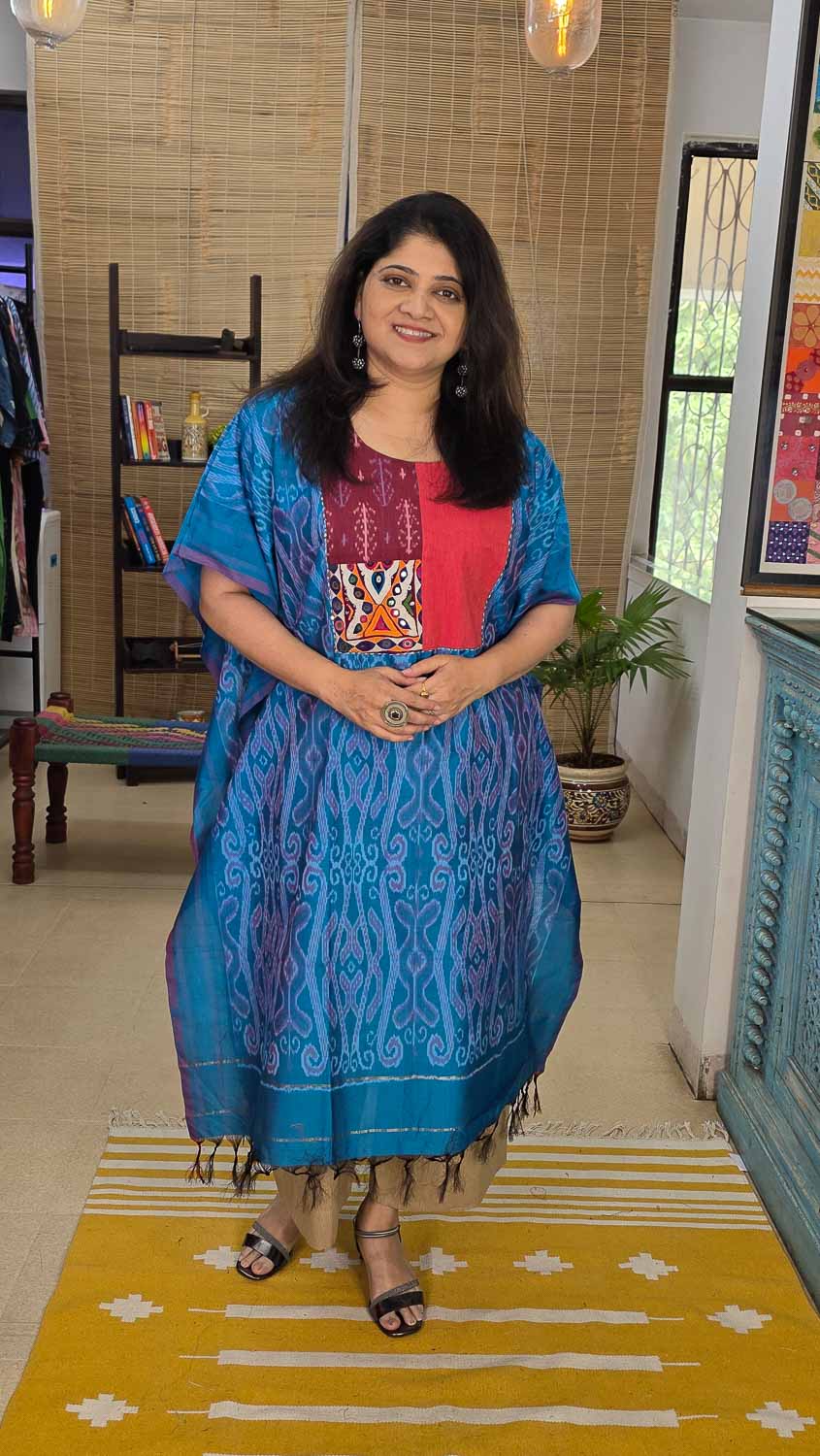 Blue Designer kaftan with banjara handwork