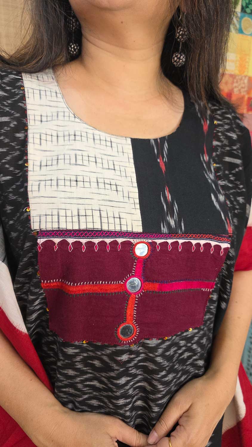 Designer kaftan with double Ikkat & banjara handwork