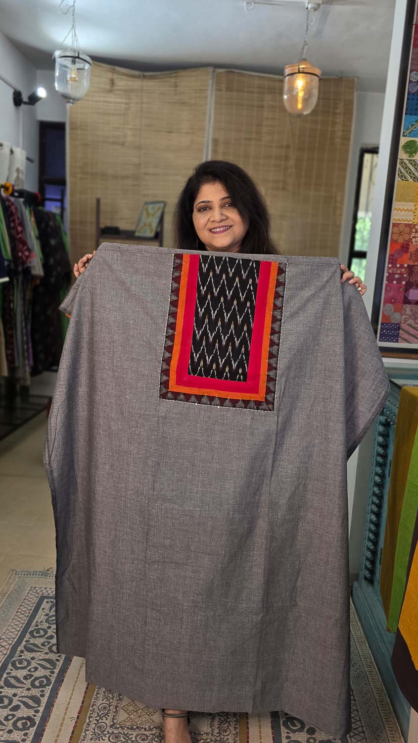 Gray with Exclusive ikkat patchwork
