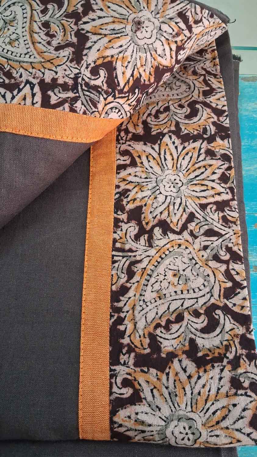 Brown with hand block kalamkari patchwork