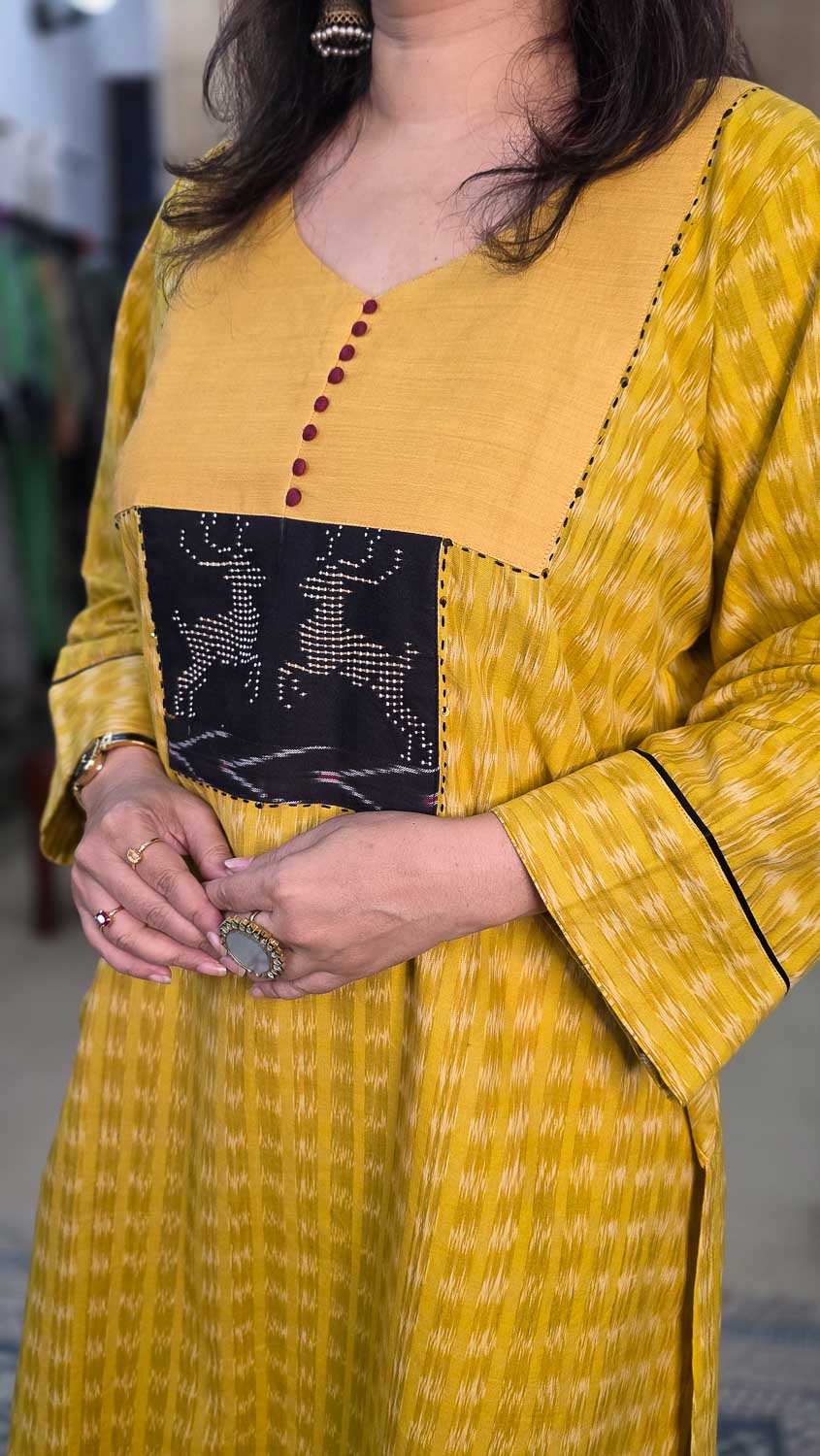 Tangalia/Dana work & Ikkat Exclusive Patchwork. Only kurta fabric