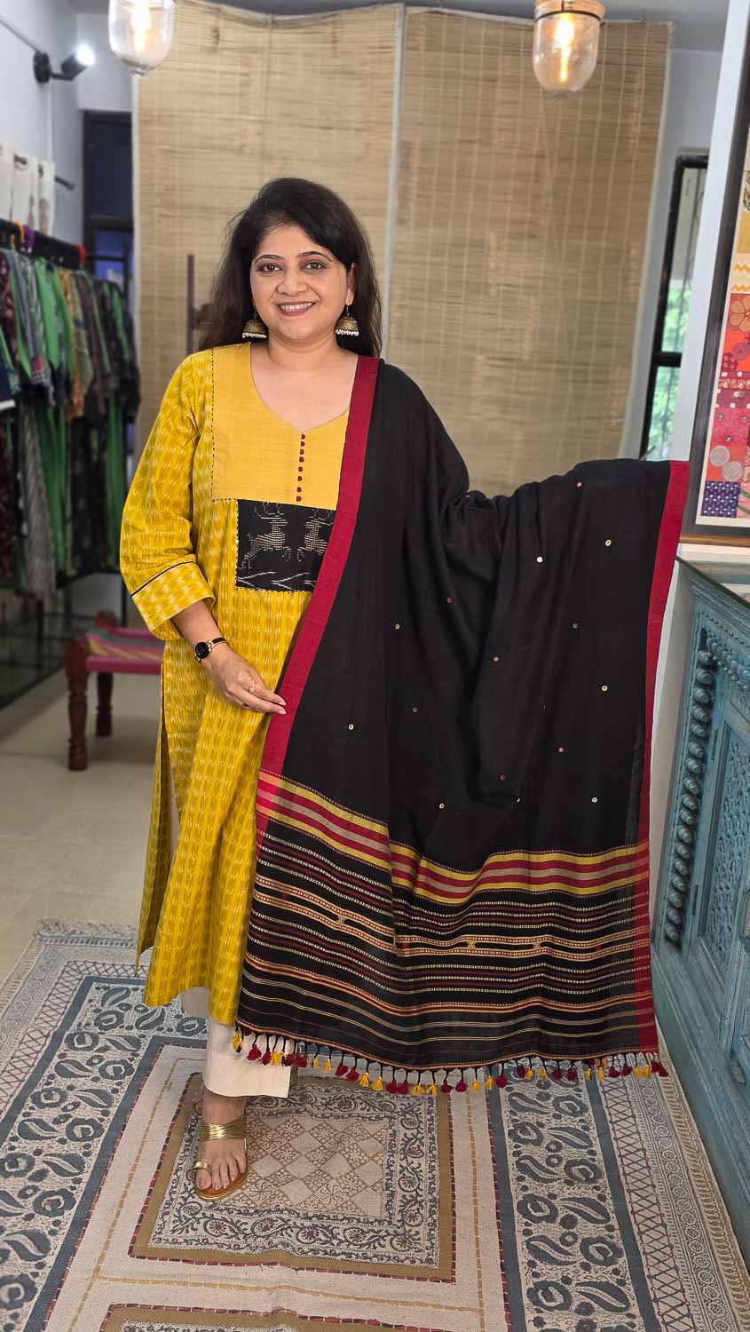Tangalia/Dana work & Ikkat Exclusive Patchwork with Bhujodi dup. Top Dup set only