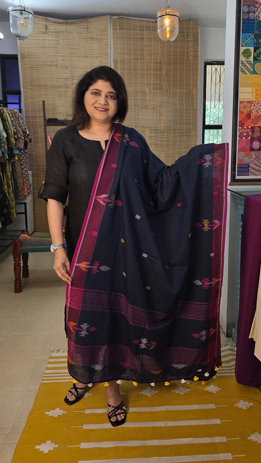 Purple with ikkat & banjara handwork. Jamdani dupatta
