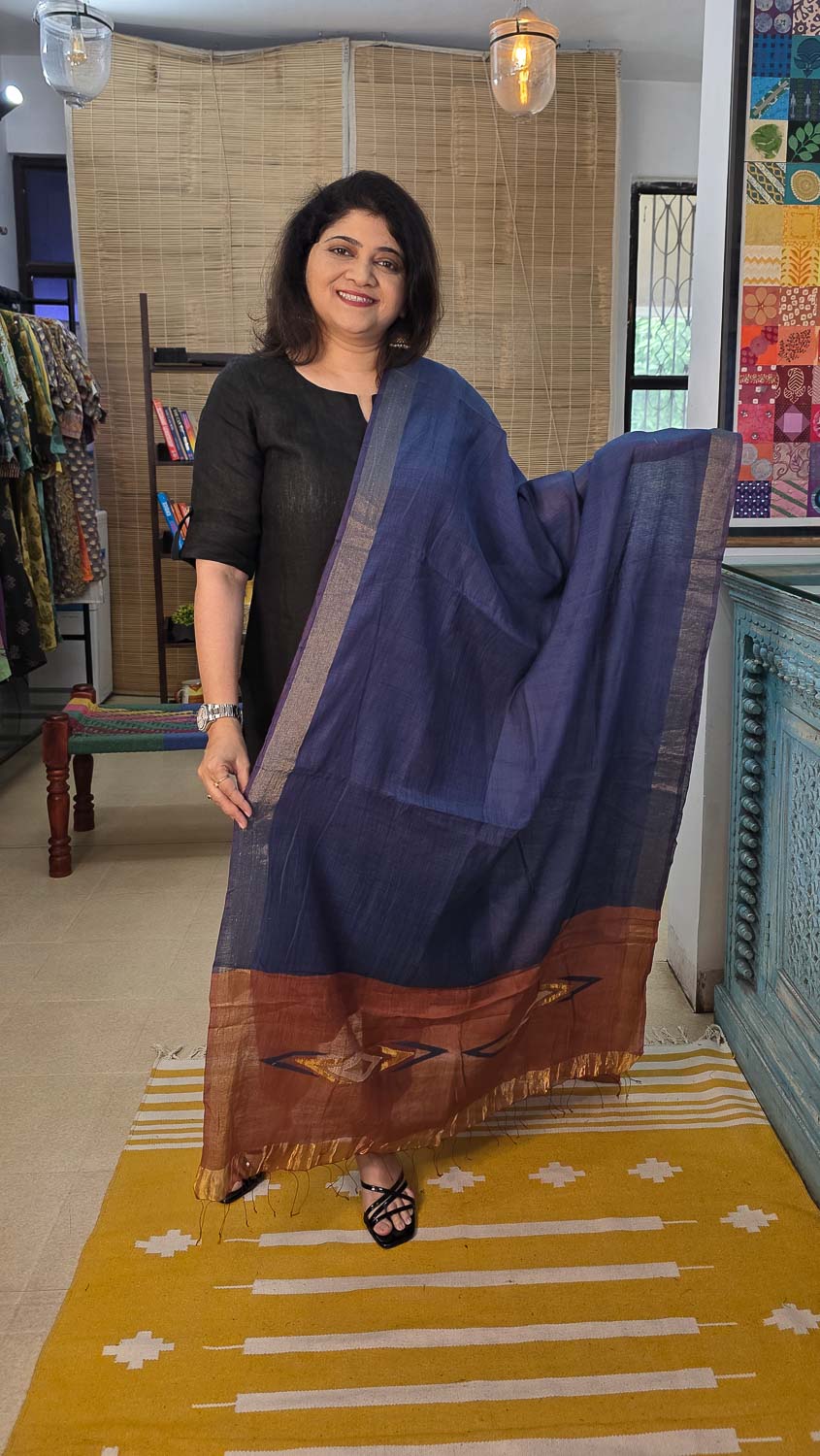 Cotton silk brown with banjara. Jamdani dupatta