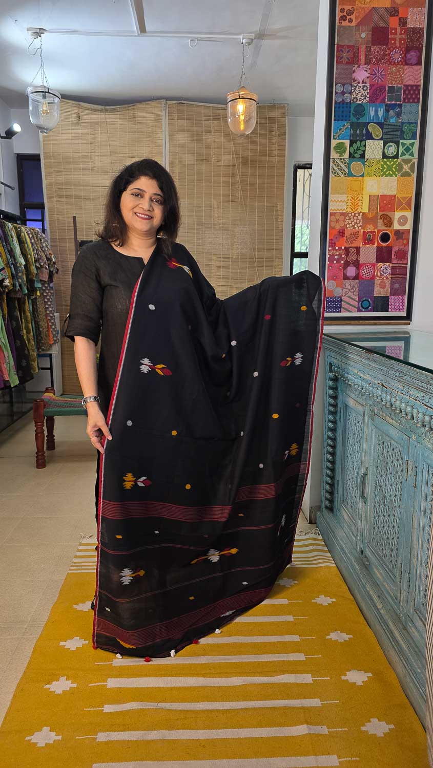 Striped ikkat with banjara. Jamdani dupatta