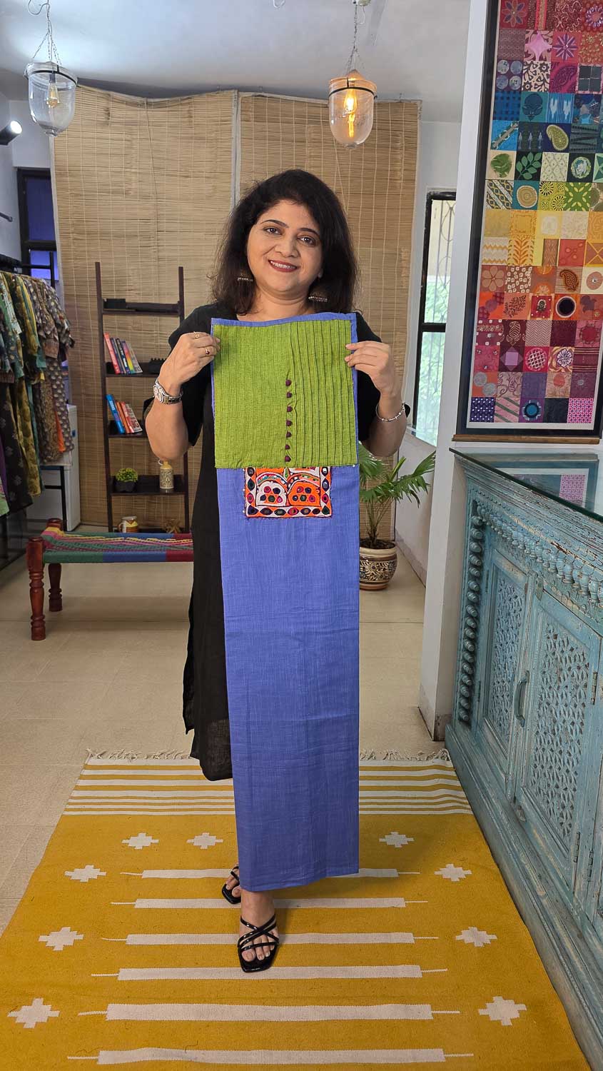 Blue cotton with contrast green & Banjara