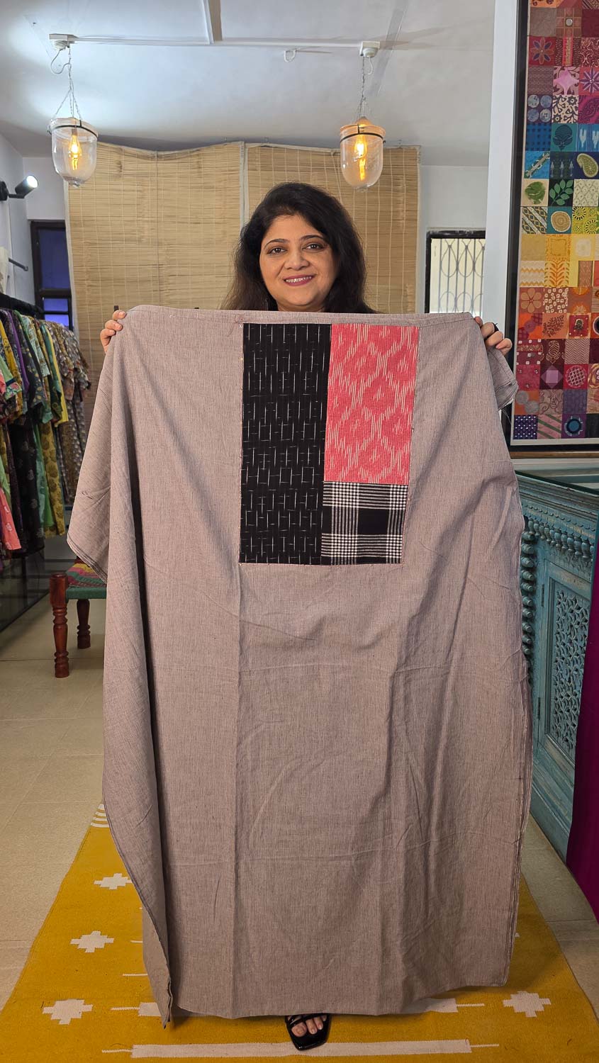 Ikkat with exclusive patchwork & sleeve border