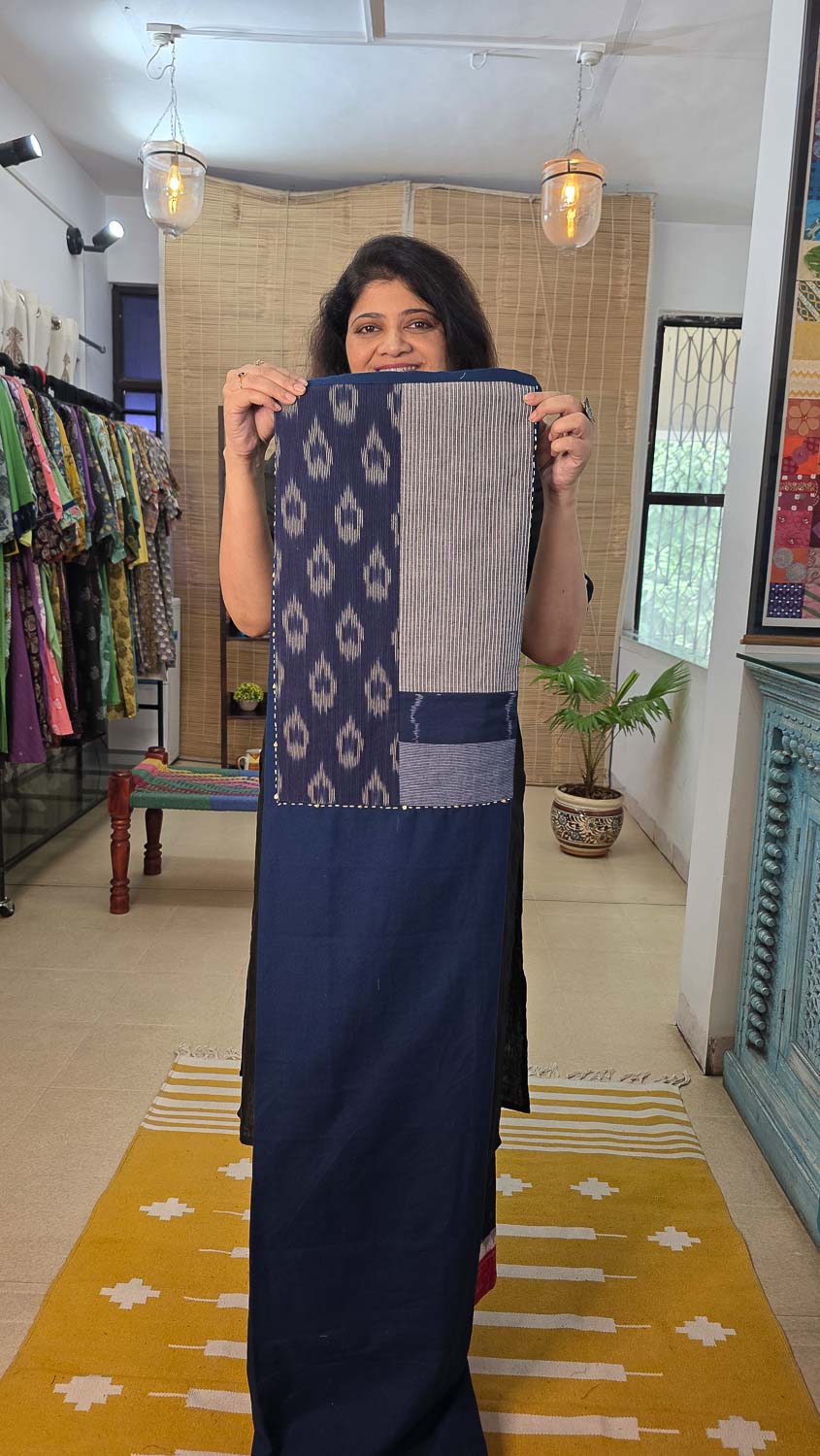 Navy blue Exclusive Ikkat patchwork