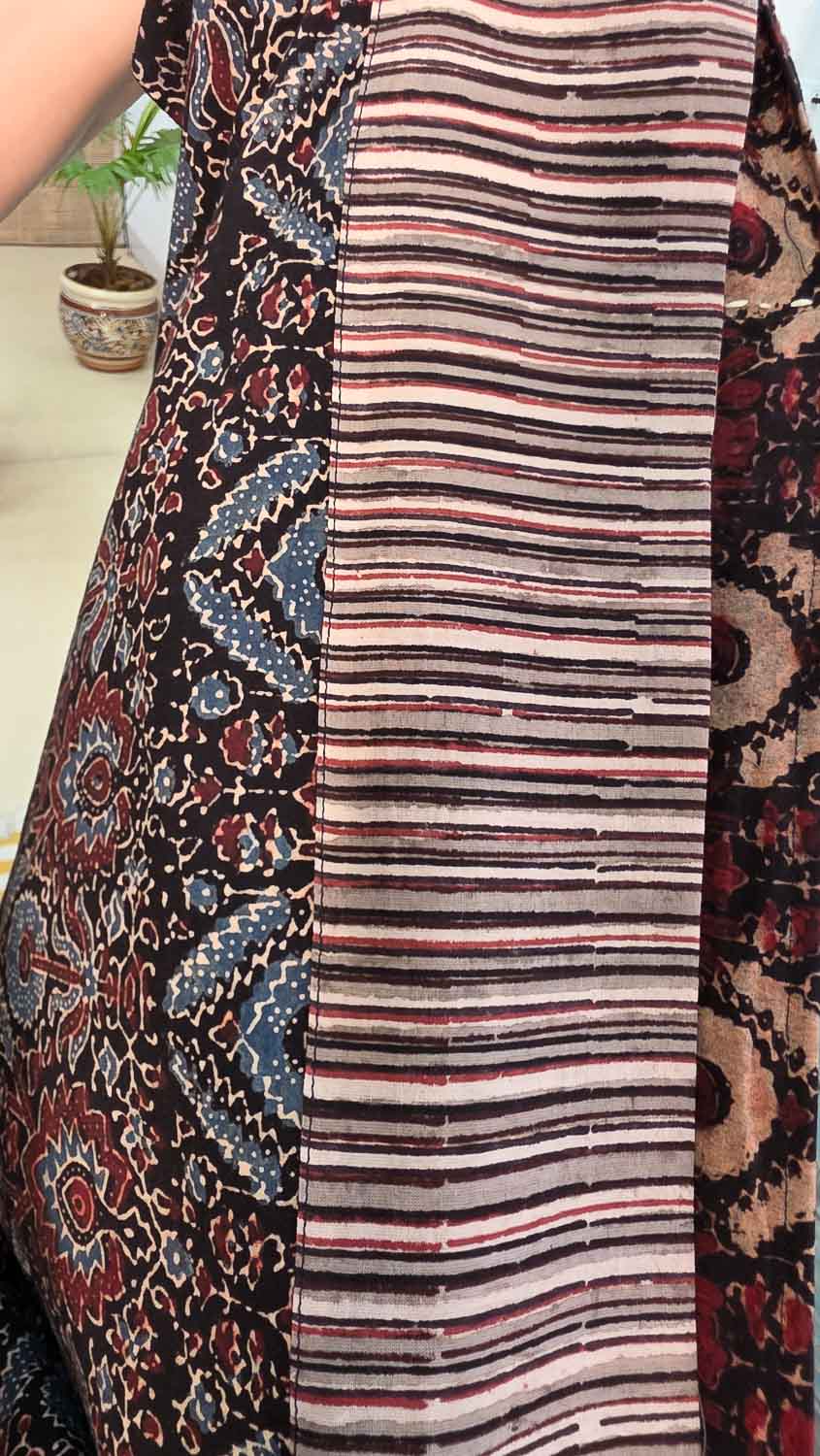 Black brown Ajrakh with Ajrakh collage patchwork
