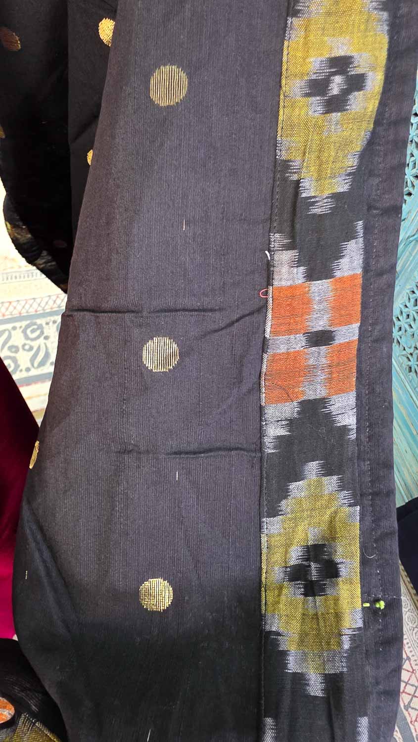 Black cottonsilk with gloden butta with Telia ikkat