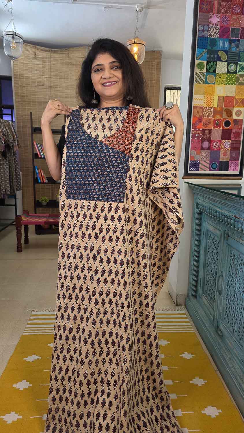 Cream Ajrakh collage patchwork