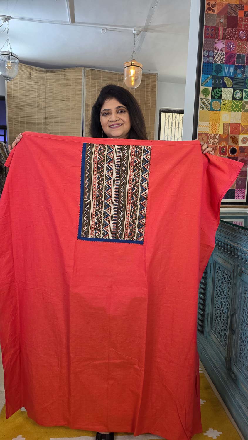 Handloom fabric with Ajrakh patchwork