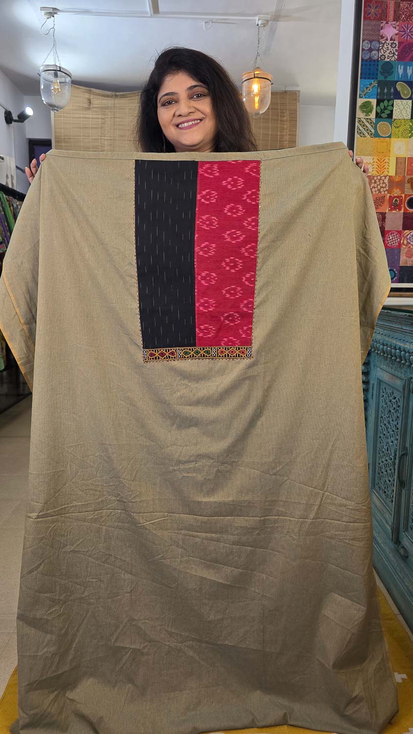 Light green Ikkat plain with ikkat & banjara handwork