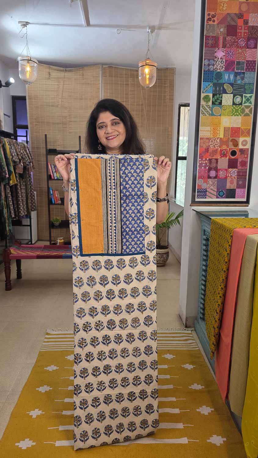 Cream Ajrakh with multicolor patch