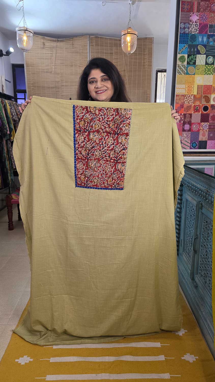 Pure cotton slub with kalamkari & Ikkat