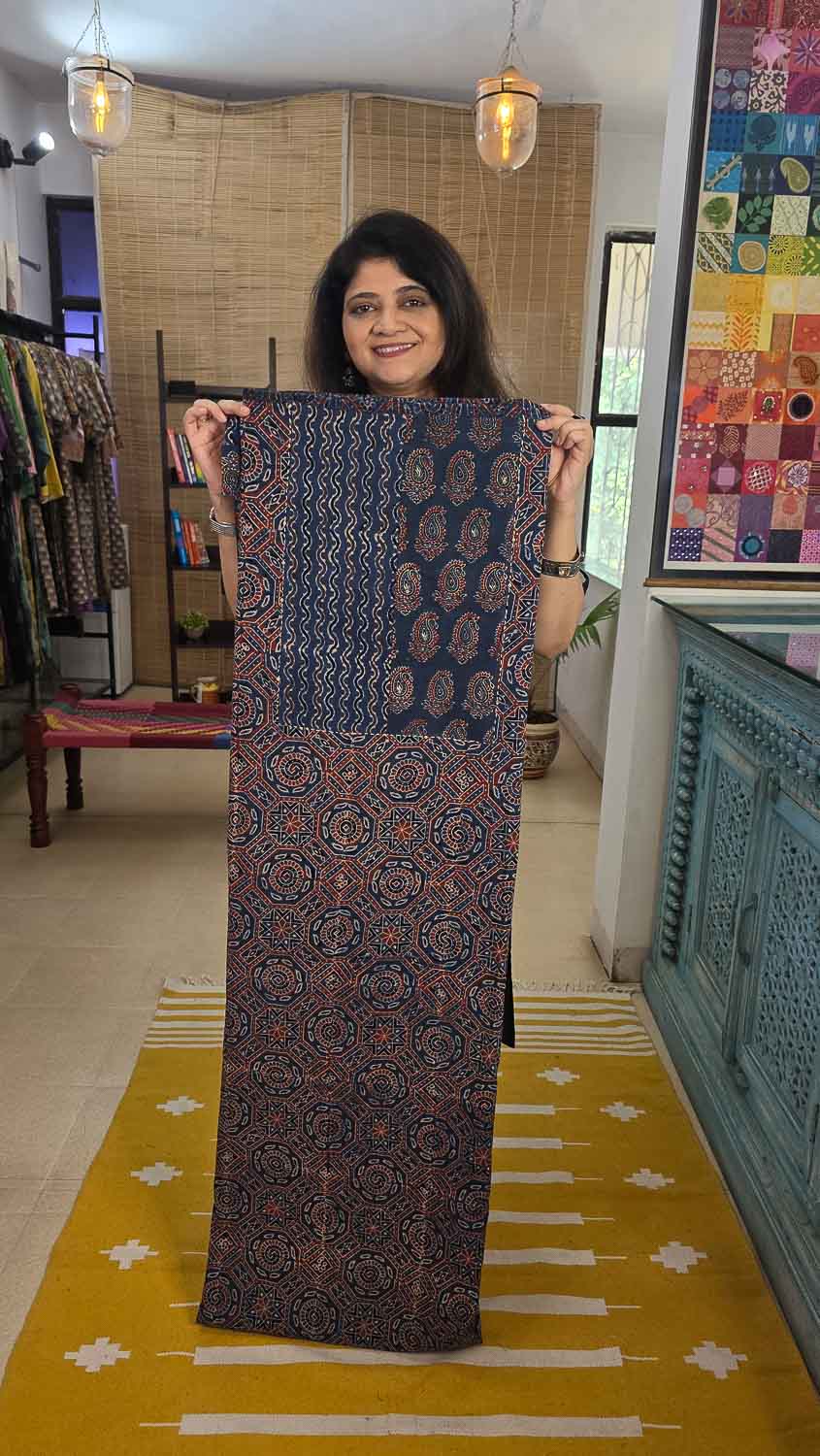 Indigo Ajrakh with hand work patchwork