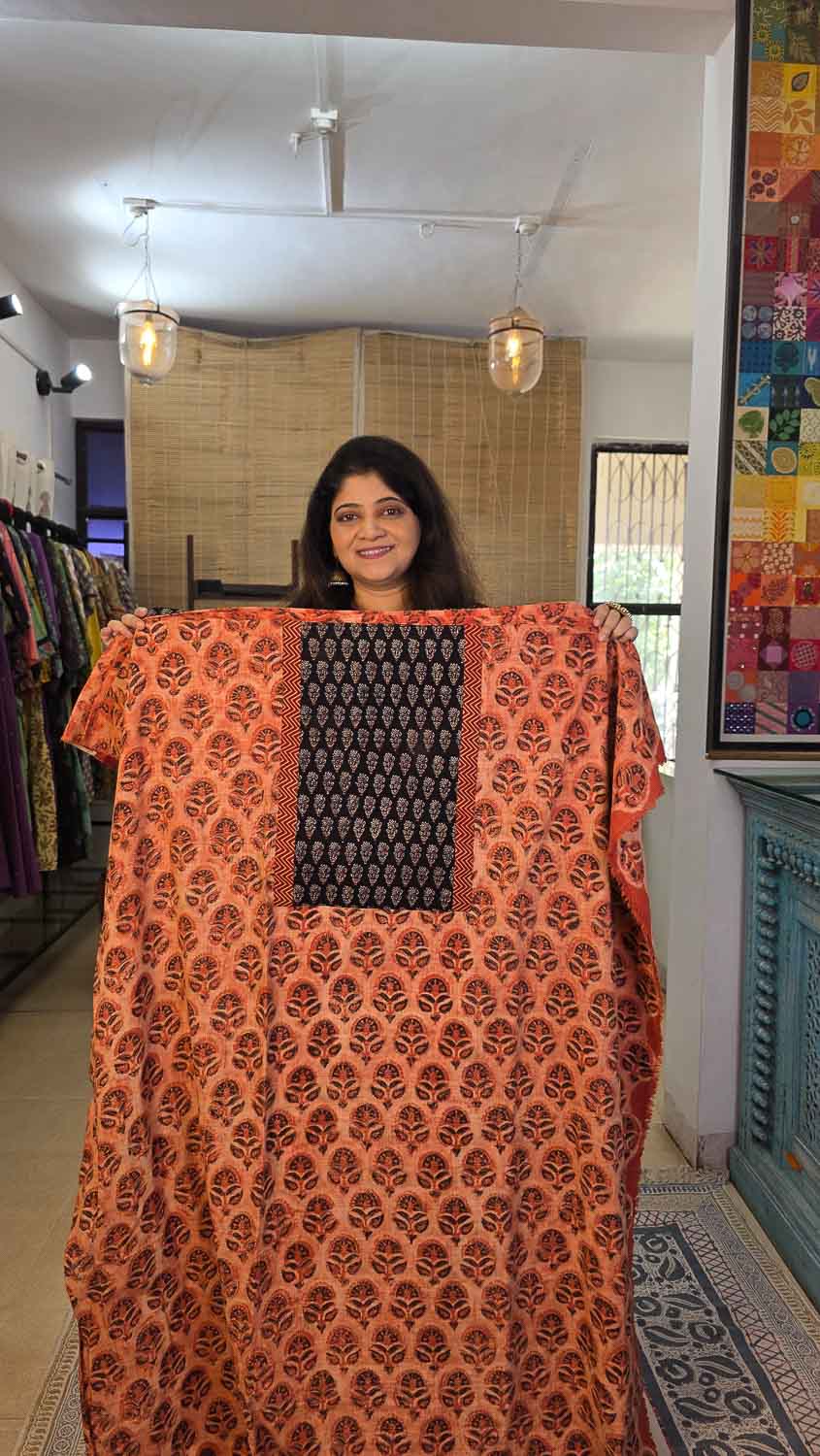 Handblock printed Peach vanaspati & ajrakh
