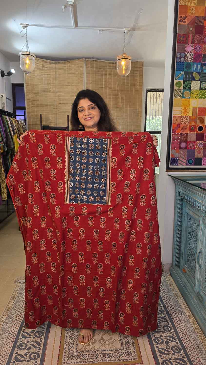 Red Indigo Ajrakh with patchwork