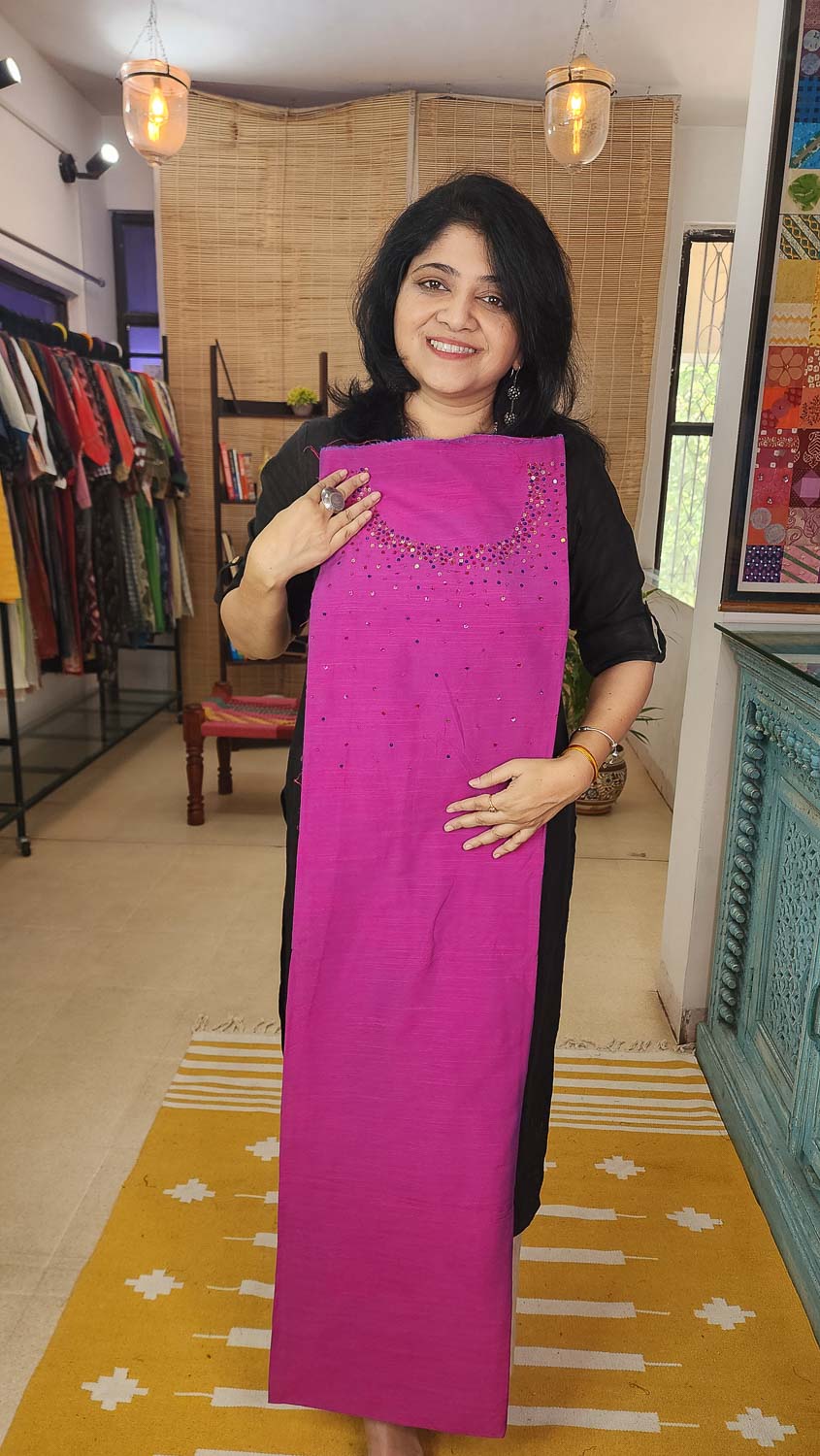 Magenta Cotton Silk Hand embroidered kurta fabric