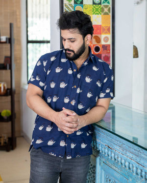 Chai Kettle Print Shirt Signature Collection – Indigo for women – Rush Me Fashions Pune
