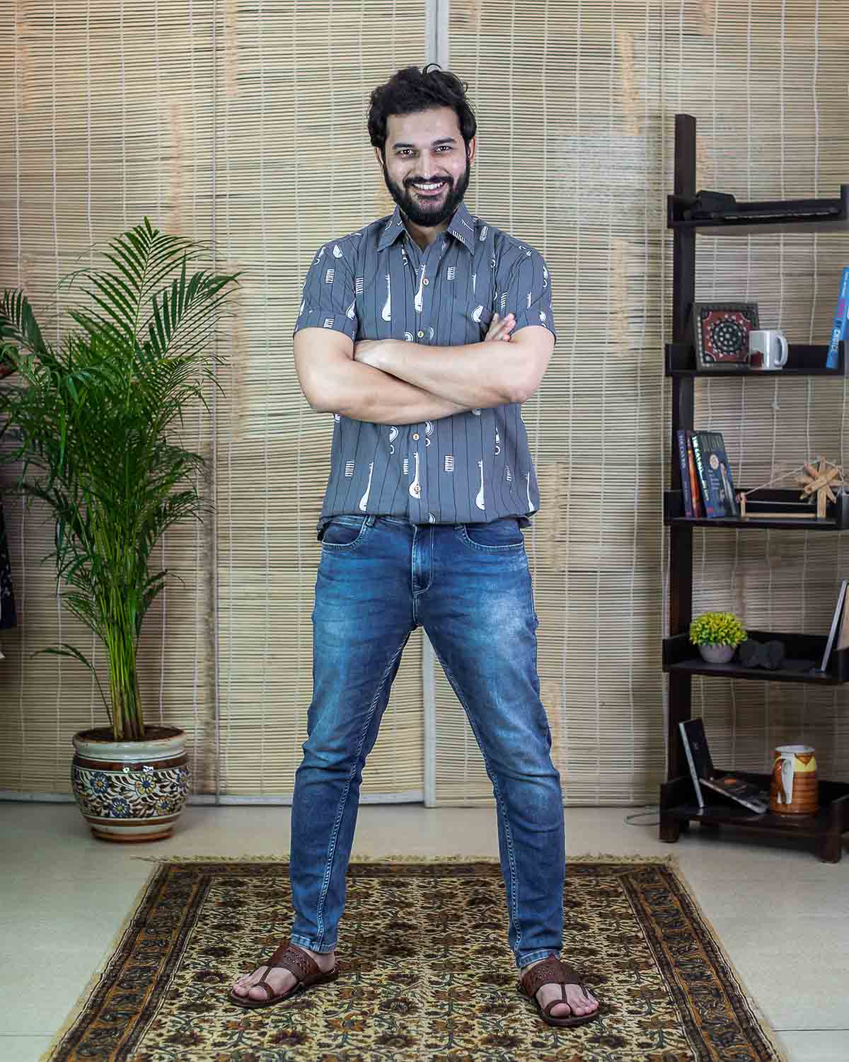 Bandish musical Print Shirt Signature Collection Gray