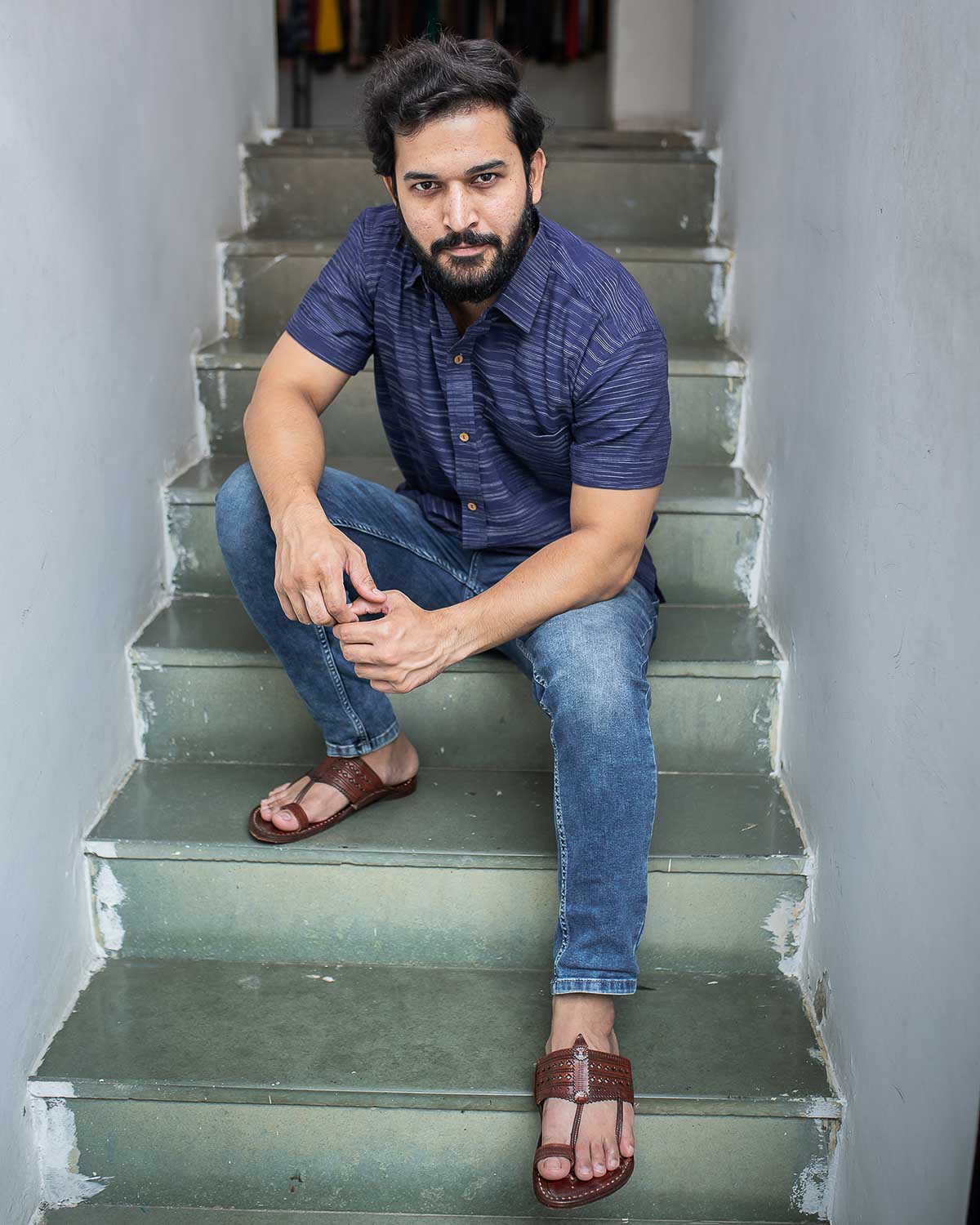 Blue ikkat half shirt