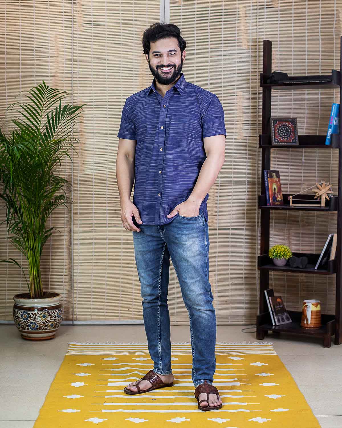 Blue ikkat half shirt