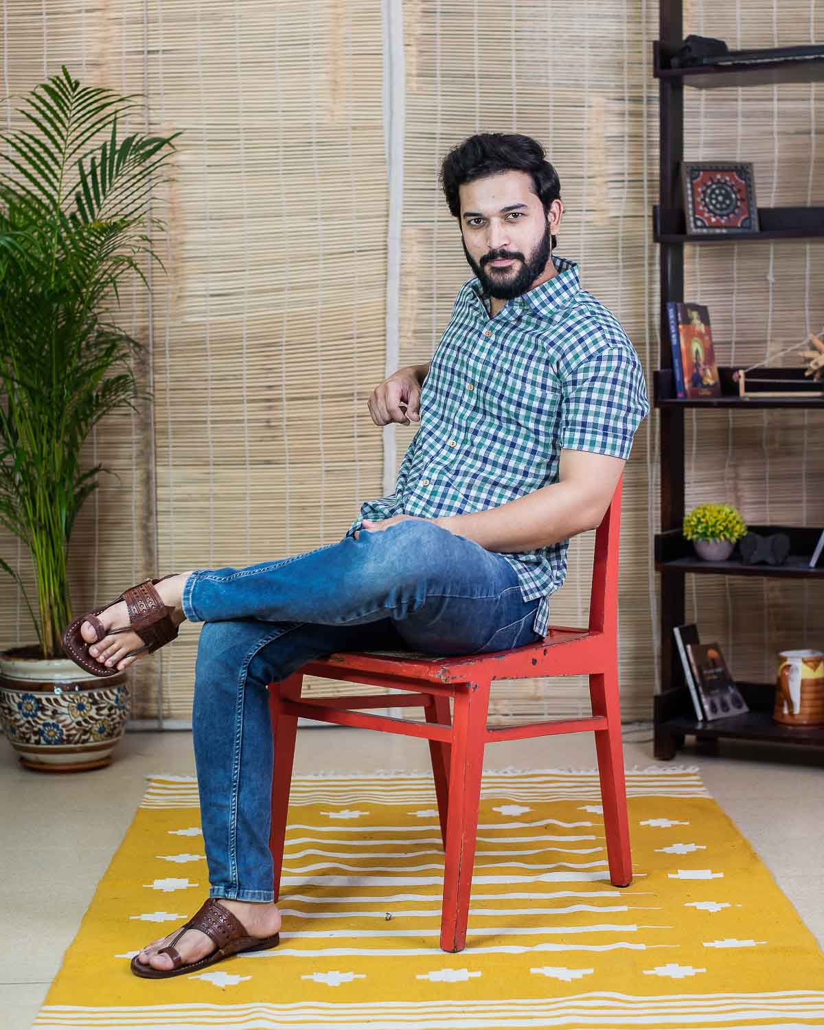 Checkered men's half shirt