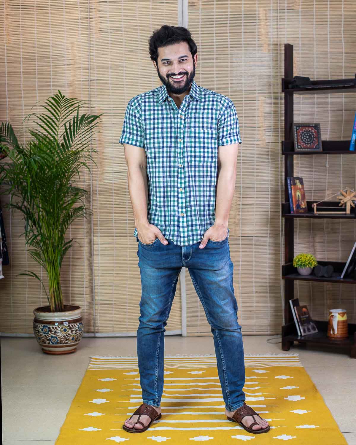 Checkered men's half shirt