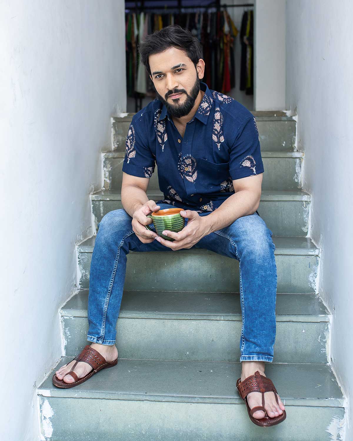 Signature Slub mughal butta Men's Shirt