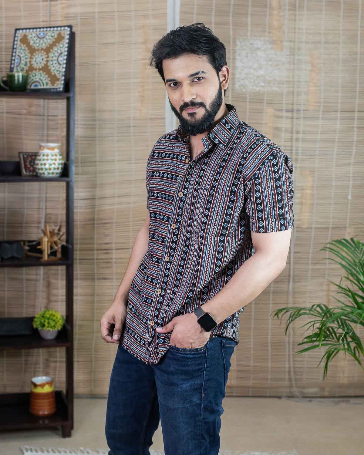 Black patterned Ajrakh Cotton Shirt for women – Rush Me Fashions Pune
