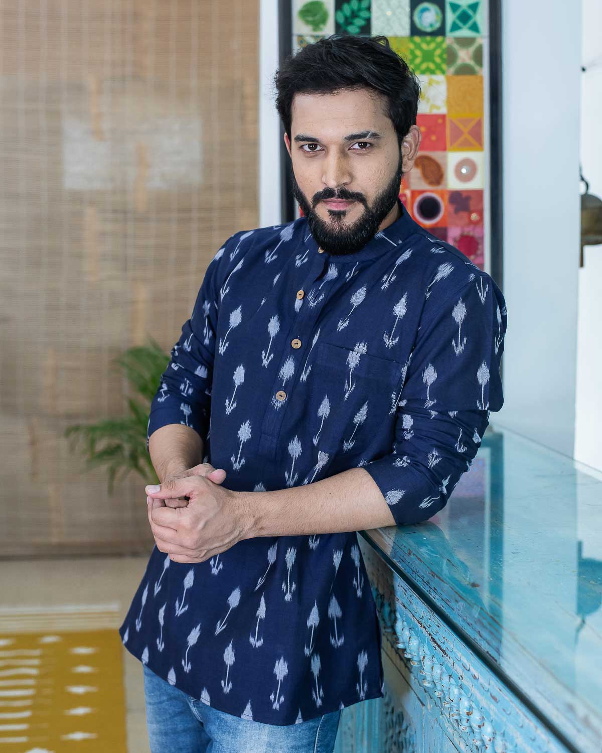 Navy Blue exclusive Ikkat Short Kurta