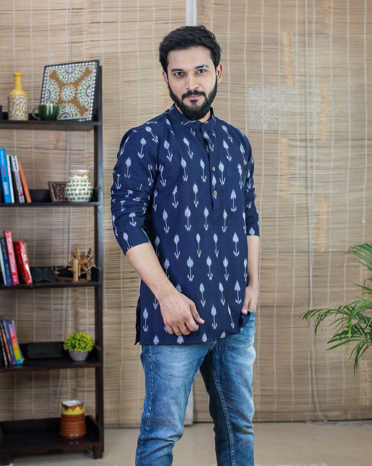Navy Blue exclusive Ikkat Short Kurta