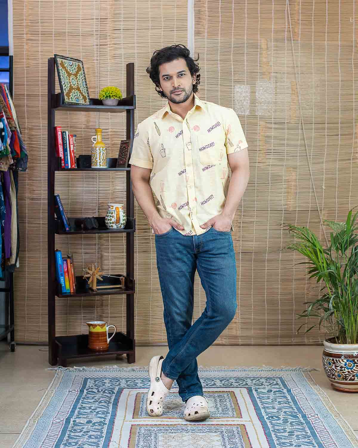 Men's Light yellow Cricket Signature Print Shirt