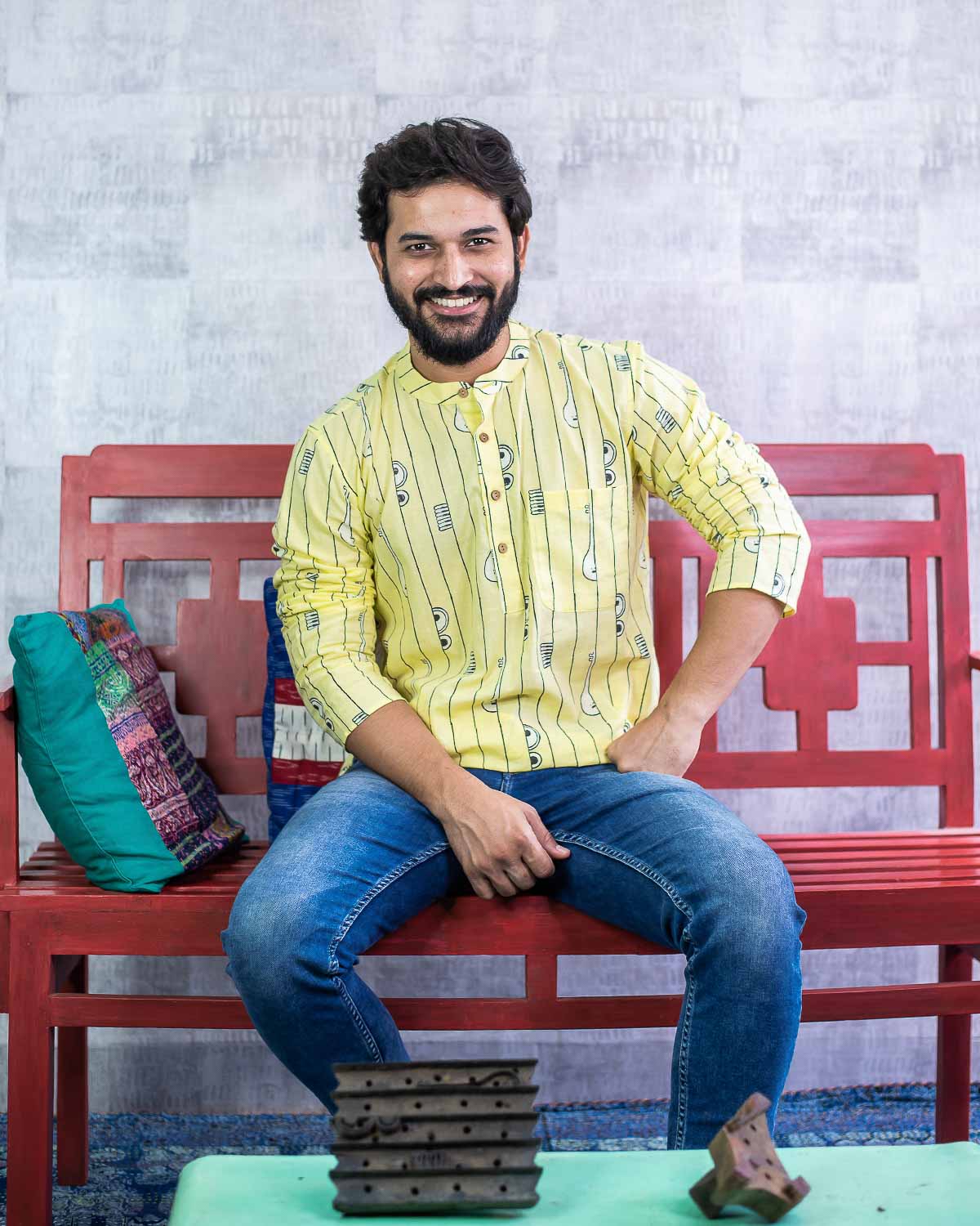 "Signature Collection - Bandish" Lemmon Yellow Short Kurta