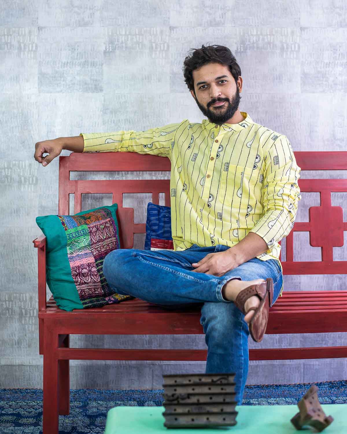 "Signature Collection - Bandish" Lemmon Yellow Short Kurta