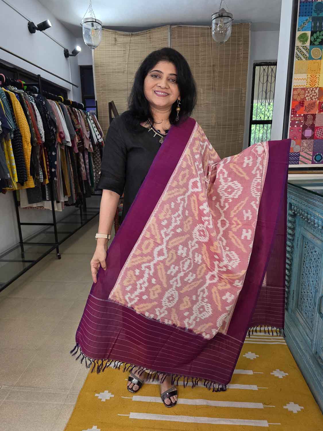 Exclusive Brown Tangalia Kala cotton Top With exclusive dupatta. Buy Bottom separately.