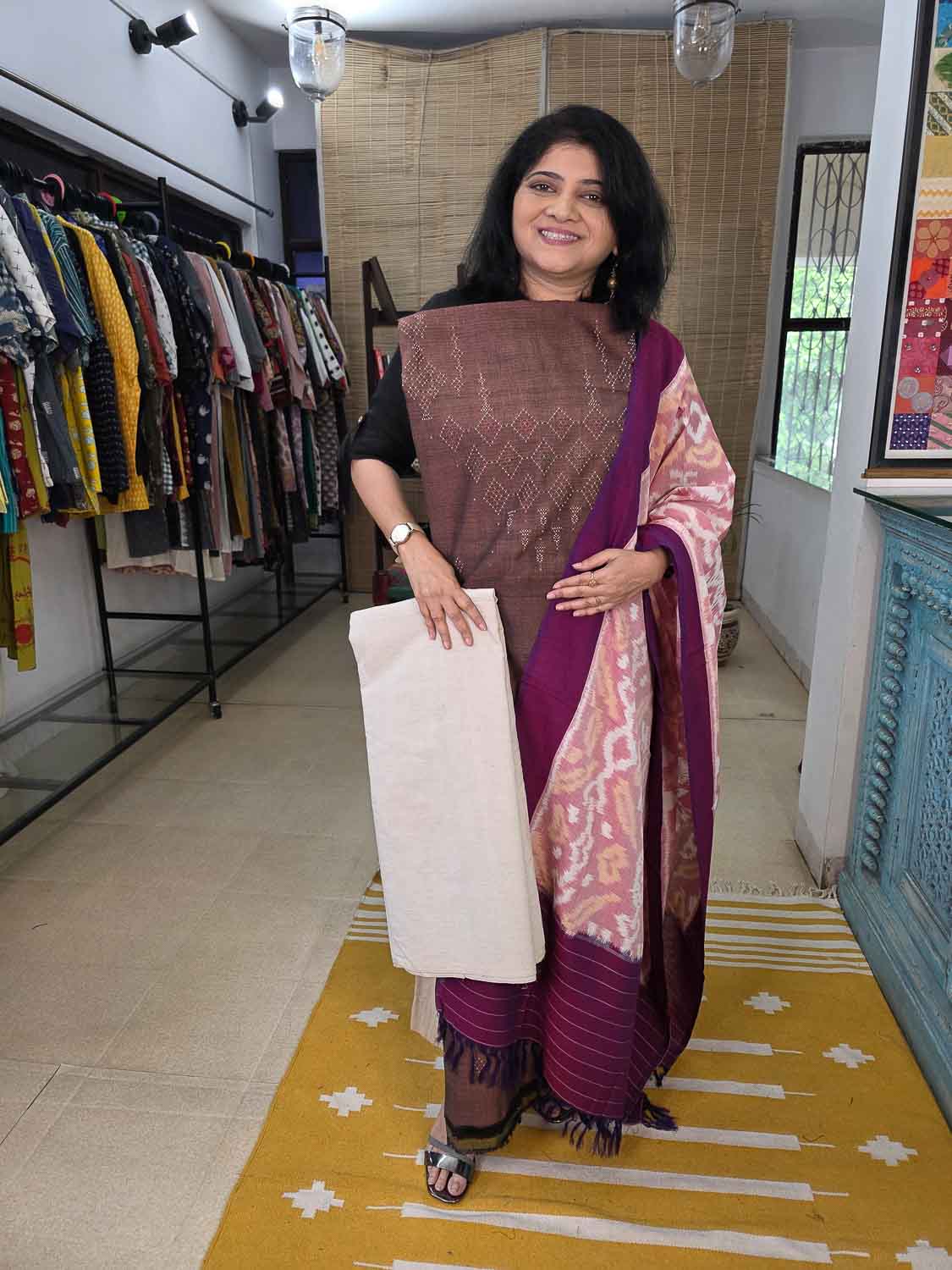 Exclusive Brown Tangalia Kala cotton Top With exclusive dupatta. Buy Bottom separately.