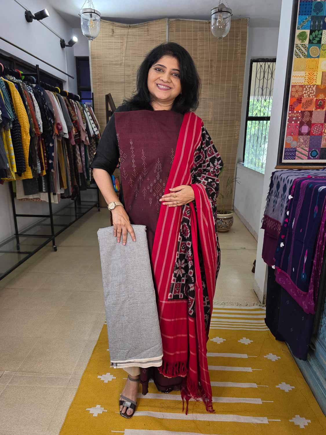 Exclusive Maroon Tangalia Kala cotton Top With Telia Ikkat. Buy Bottom separately