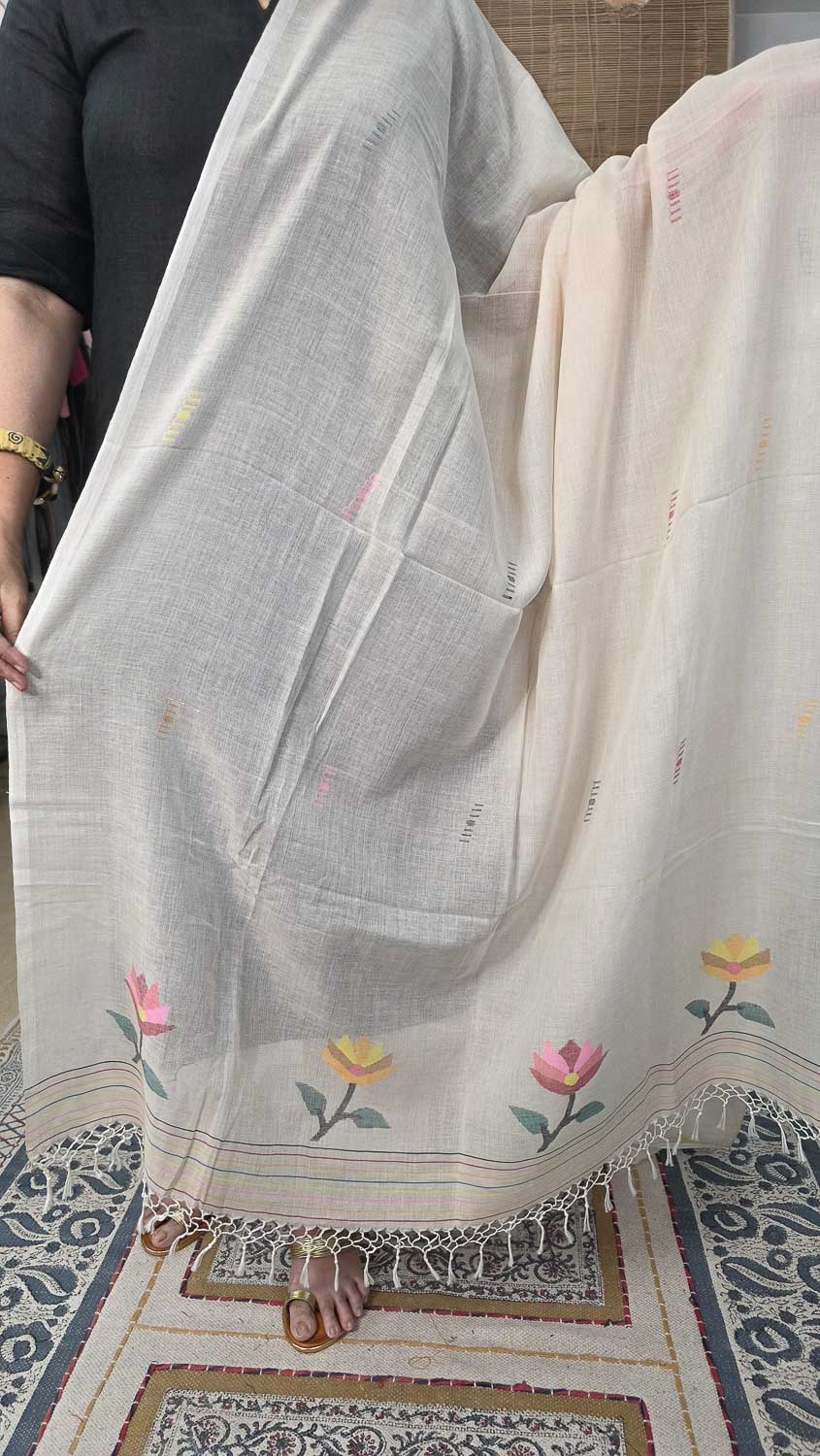 Soft Jamdani cotton dupatta with patterned kurta fab - bottom fab optional