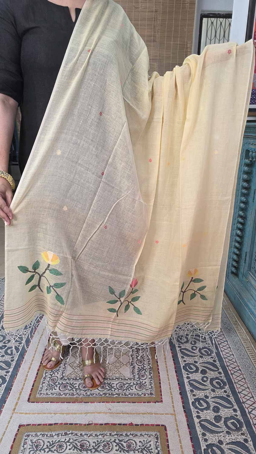 Ikkat patterned kurta fab and Soft Jamdani cotton dupatta