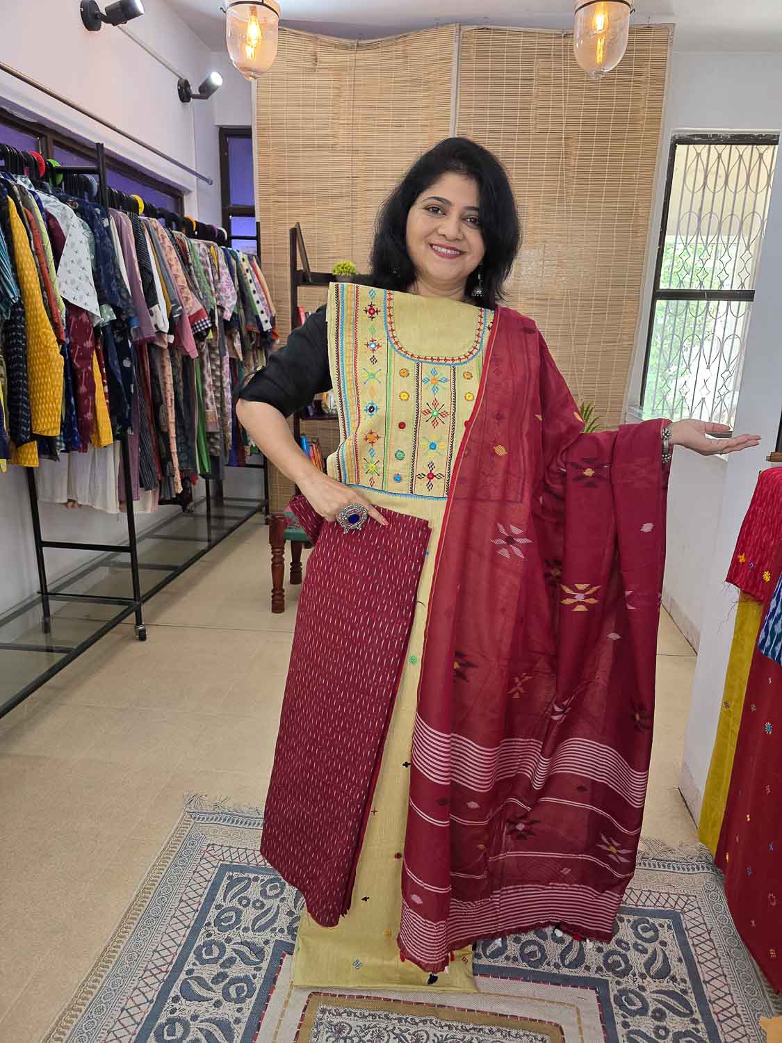 Light cream Lambani With Exclusive Ikkat & Jamdani. Buy bottom separately