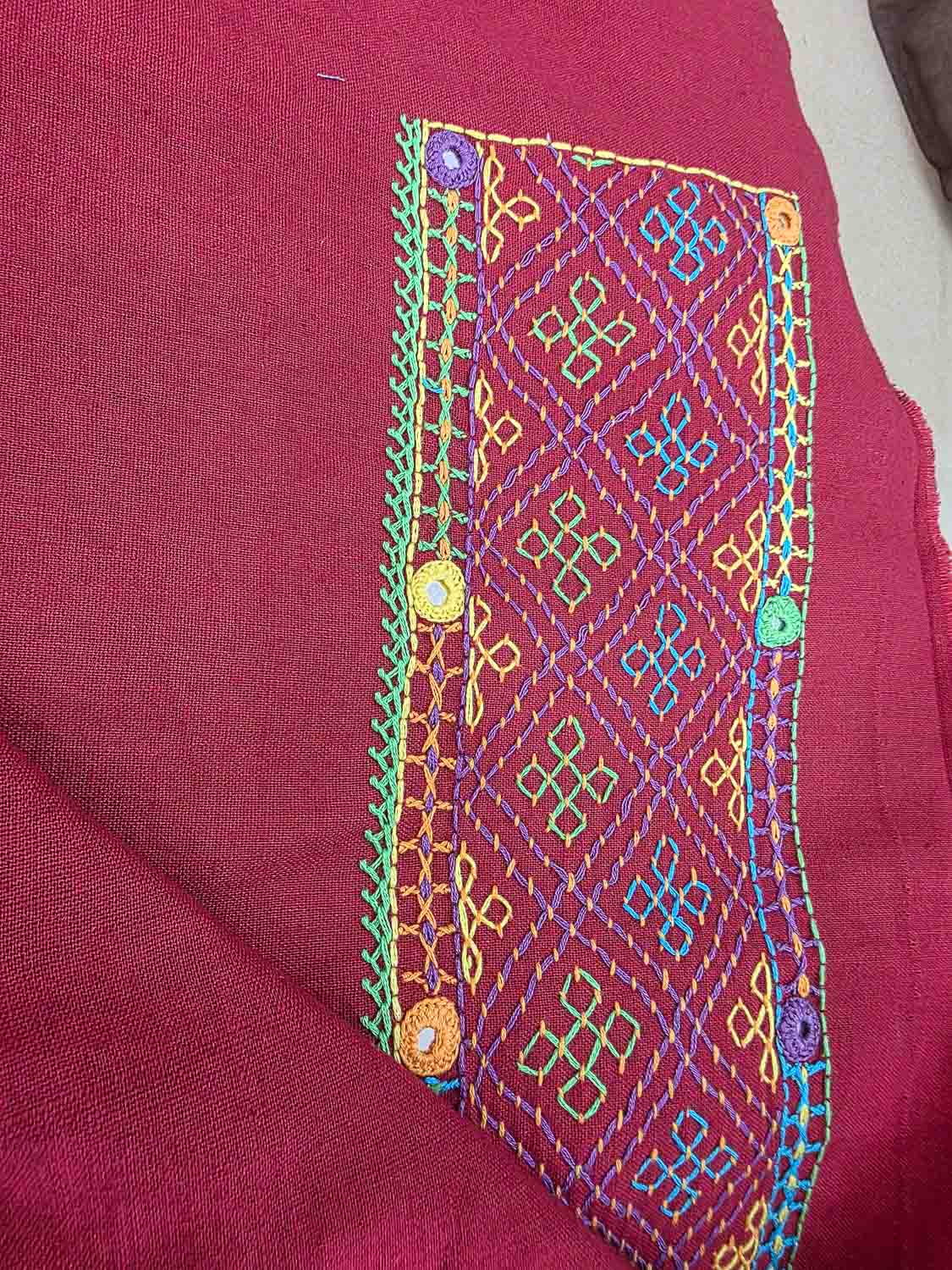 Red Lambani With Exclusive Ikkat & Jamdani. Buy bottom separately.