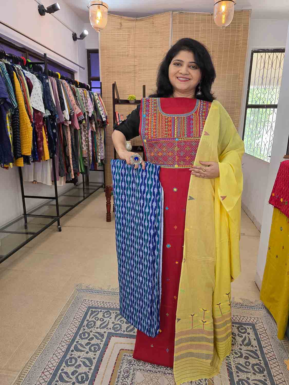 Red Lambani With Exclusive Ikkat & Jamdani. Buy bottom separately.