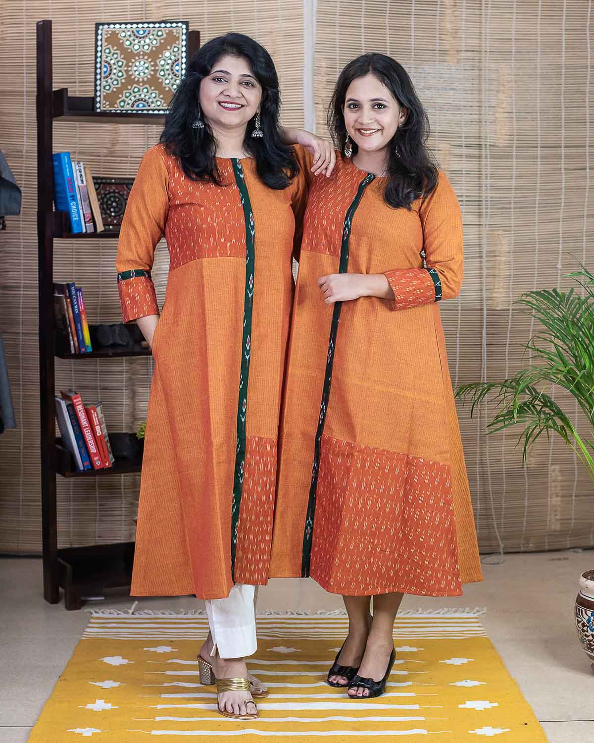 Orange Green ikkat exclusive Dress Cum Kurta