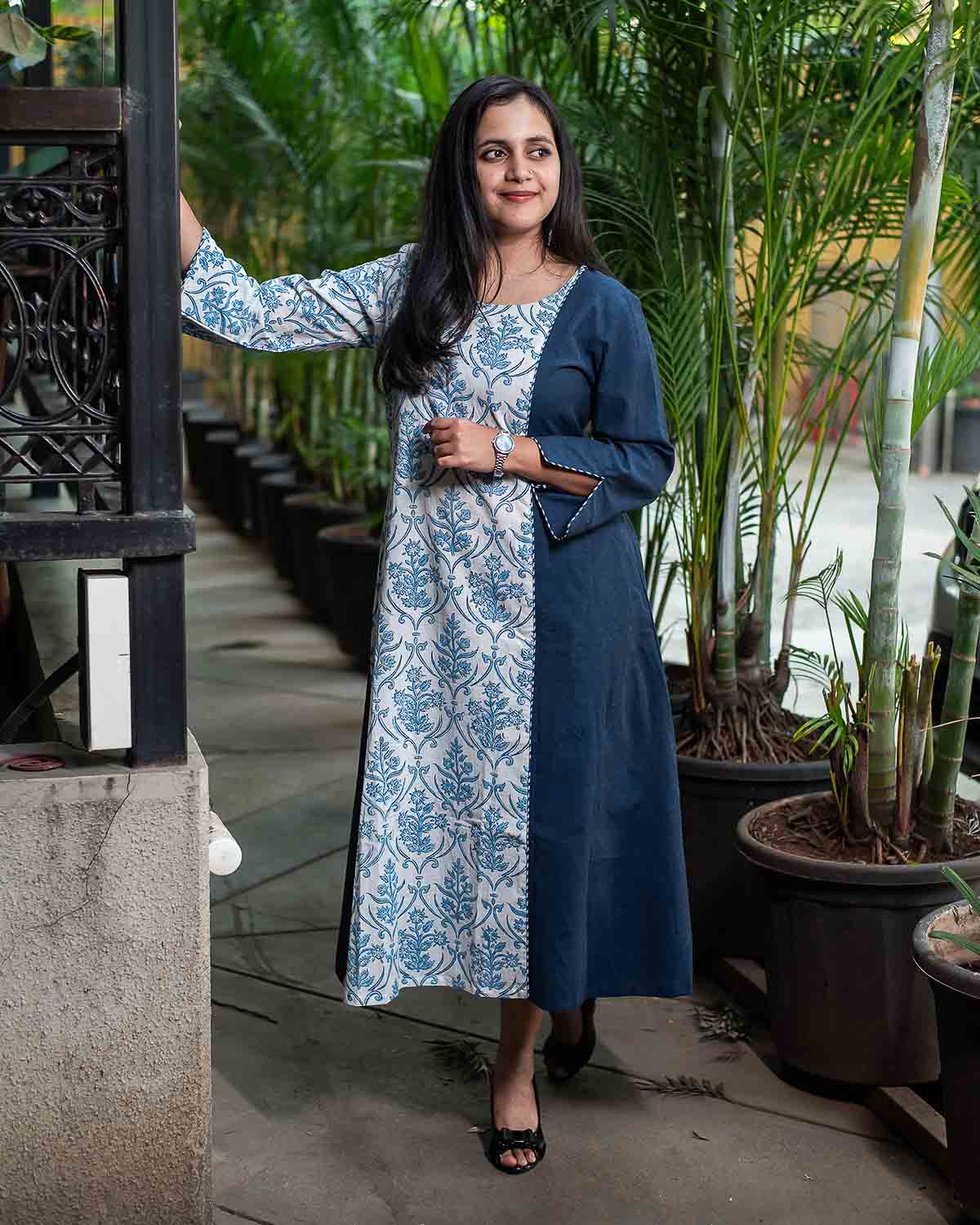 White Blue Dress cum Kurta