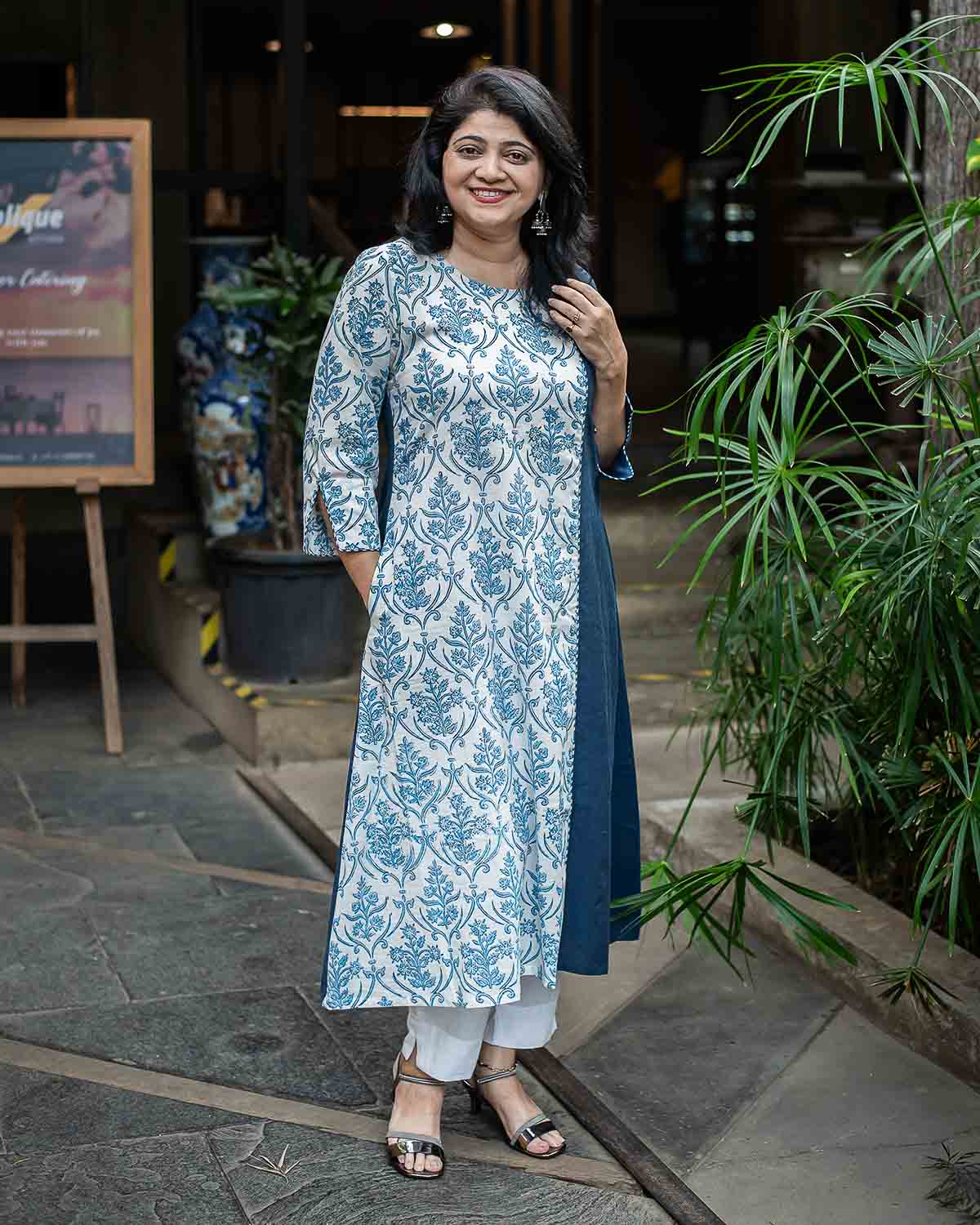 White Blue Dress cum Kurta
