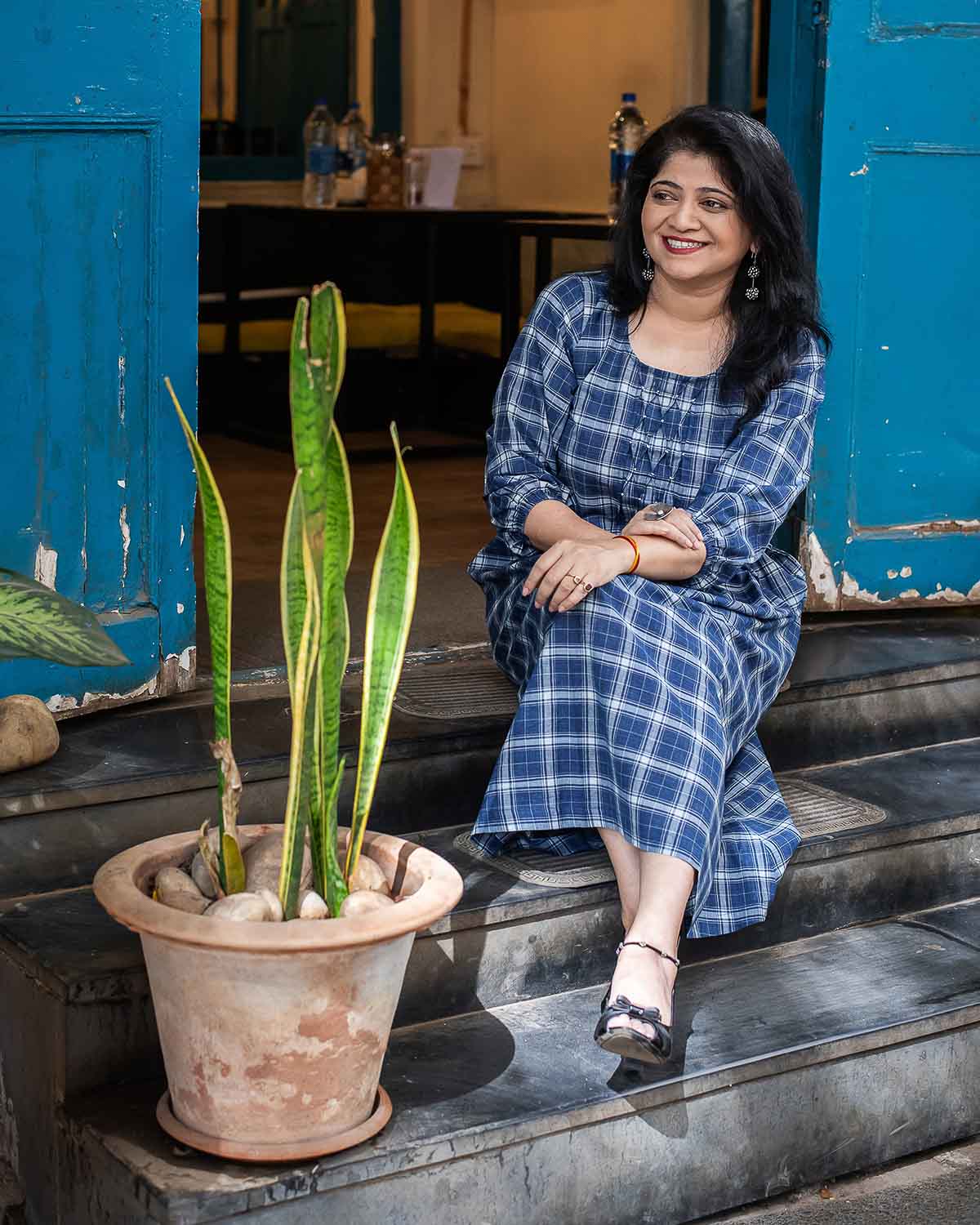 Blue Checkered Superior cotton Dress cum Kurta